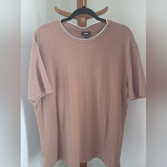 Express Other - Express Short Sleeve Crew Neck Tee in Taupe with Contrast Trim
